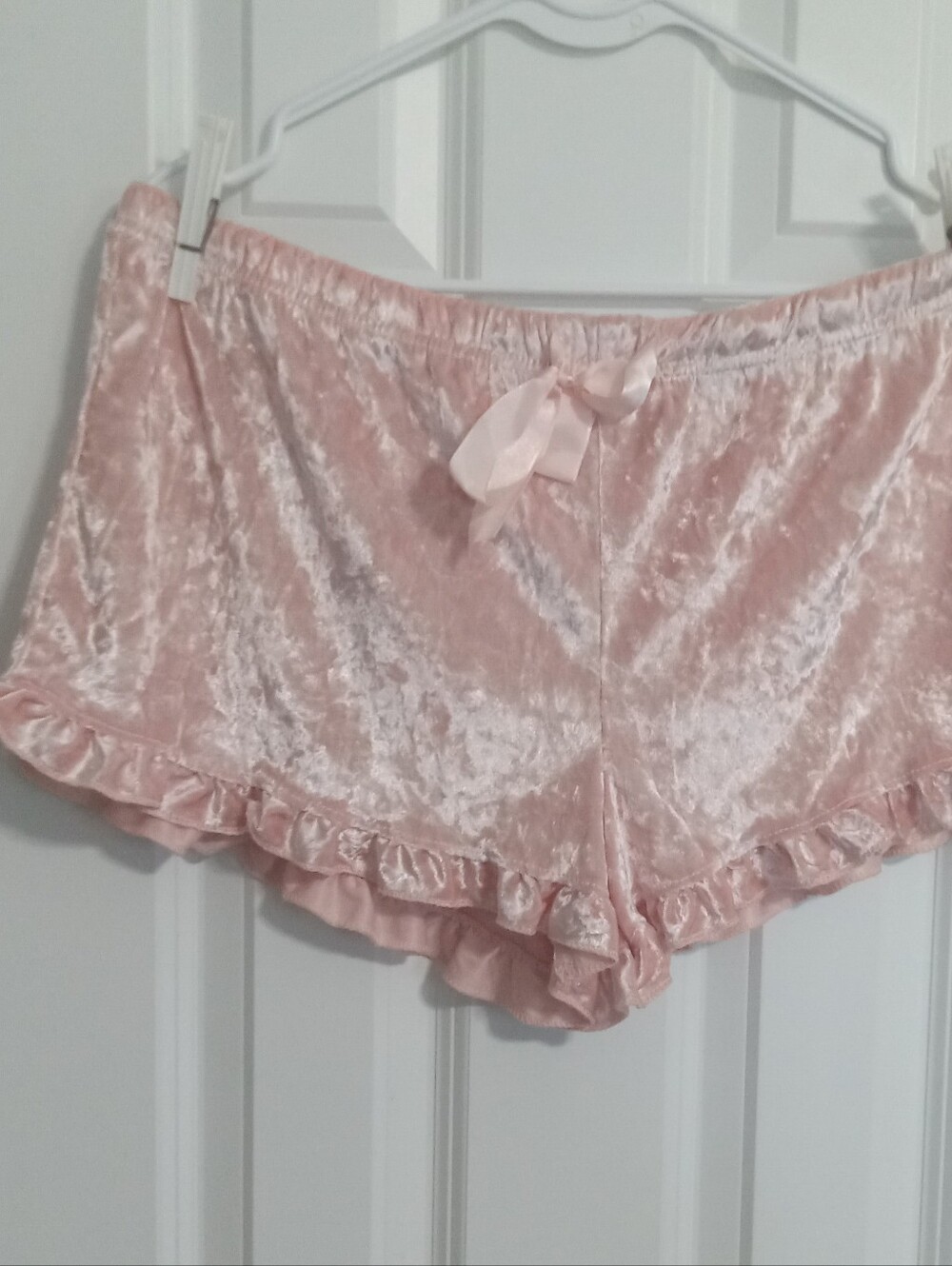 Bobbie Brooks Pale Pink Velvet Ruffle Lounge Shorts